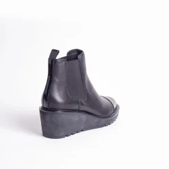 Cecelia New York -Gemmain Captoe Slip On Low Wedge Boot Black Leather Outlet