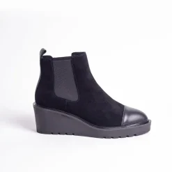 Cecelia New York -Gemmain Captoe Slip On Low Wedge Boot Black Suede Sale