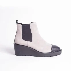 Cecelia New York -Gemmain Captoe Slip On Low Wedge Boot Taupe Suede