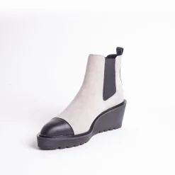 Cecelia New York -Gemmain Captoe Slip On Low Wedge Boot Taupe Suede